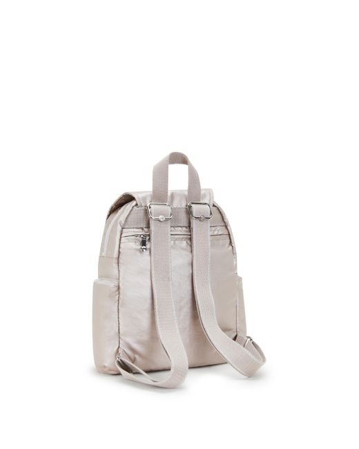 Kipling White Backpack City Zip Mini Metallic Glow Small