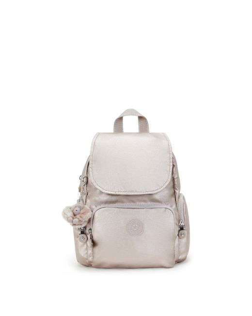 Kipling White Backpack City Zip Mini Metallic Glow Small