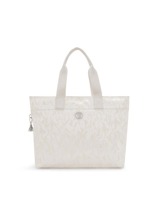 Kipling White Tote Colissa Up Palm Beige Jacquard Large
