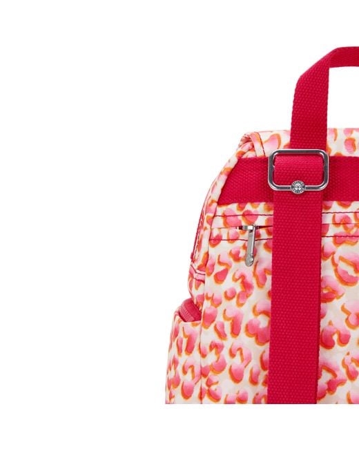 Kipling Red Backpack City Zip Mini Latin Cheetah Small