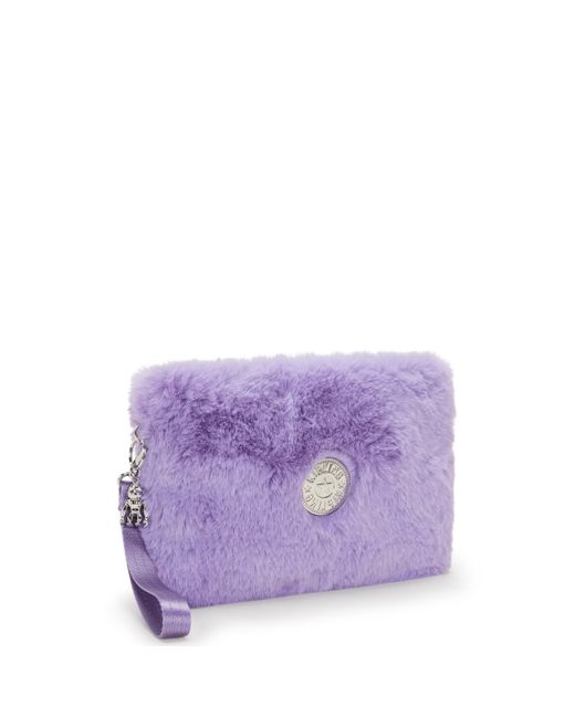 Kipling Purple Pouch Fancy Soft Fur Lilac Large