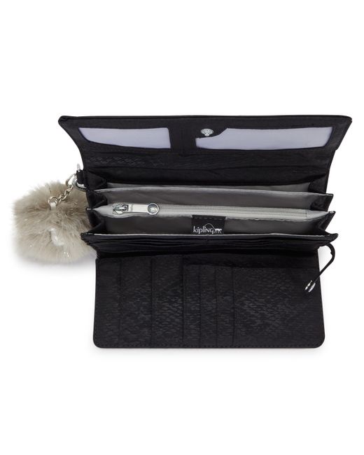 Kipling Black Rubi Large Printed Wristlet Wallet Python Embossed