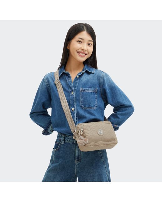Kipling Gray Crossbody Bag Abanu M Zip Glorious Beige Silver Medium