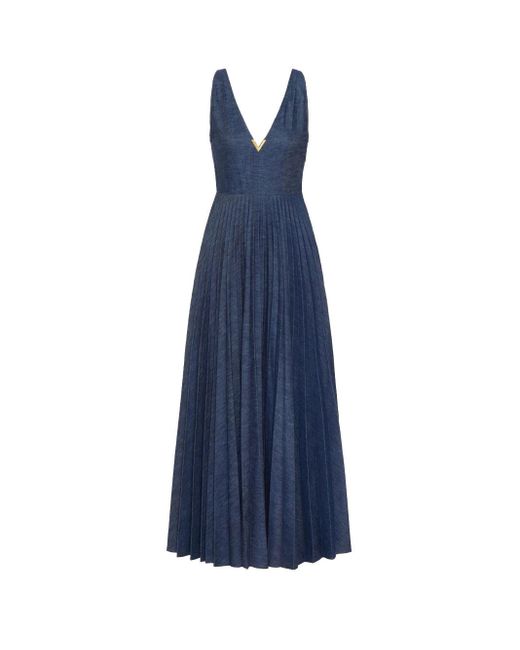Valentino Blue Pleated Midi Dress