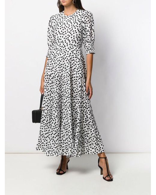 RIXO London Silk Agyness Polka Dot Tiered Midi Dress in Black/White (Black) - Lyst