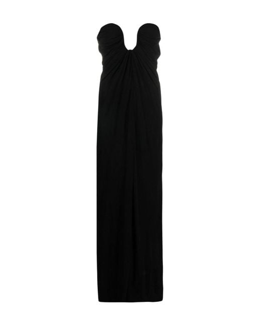 Saint Laurent Black Draped Silk-crepe Gown