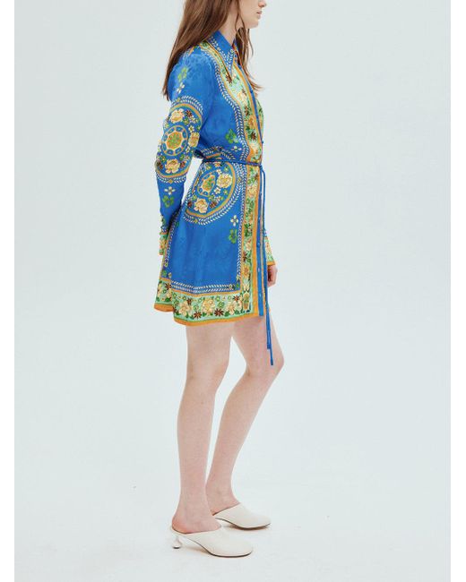 ALÉMAIS Blue Linda Floral-print Satin Mini Dress