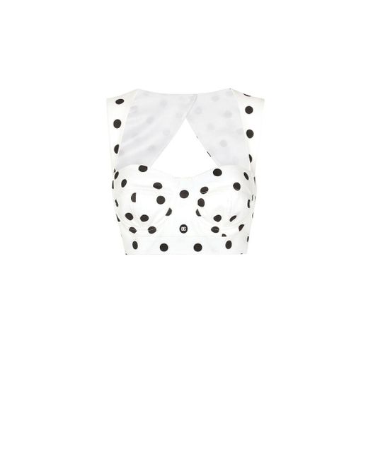 Dolce & Gabbana White Polka-dot Bustier Top