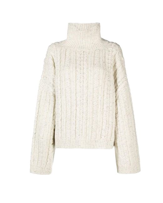 Totême  White High-neck Cable-knit Sweater
