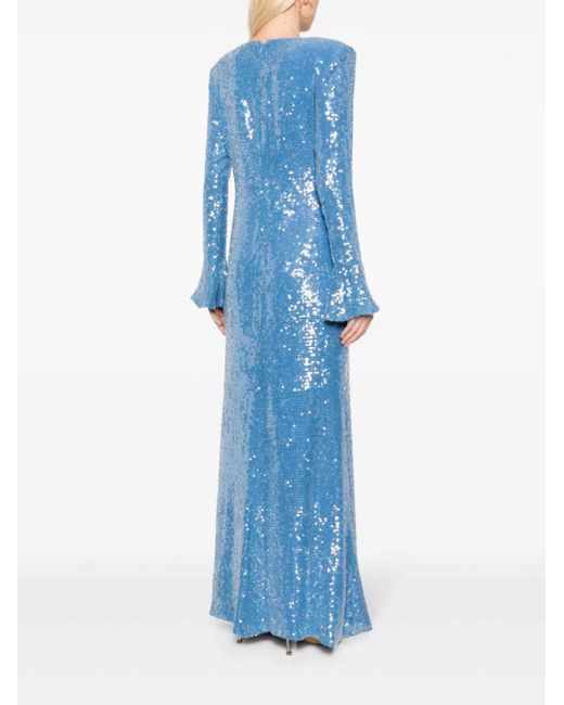 LAPOINTE Blue Sequin Flare Sleeve Gown