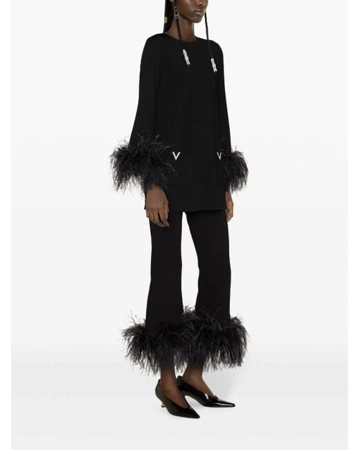 Valentino Black Feather-trim Flared Trousers
