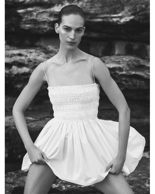 Matteau White Shirred Bodice Mini Dress