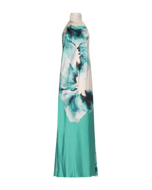 Silvia Tcherassi Blue Sherry Silk Halter Gown