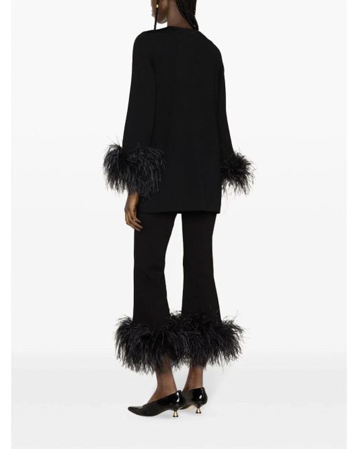 Valentino Black Feather-trim Flared Trousers