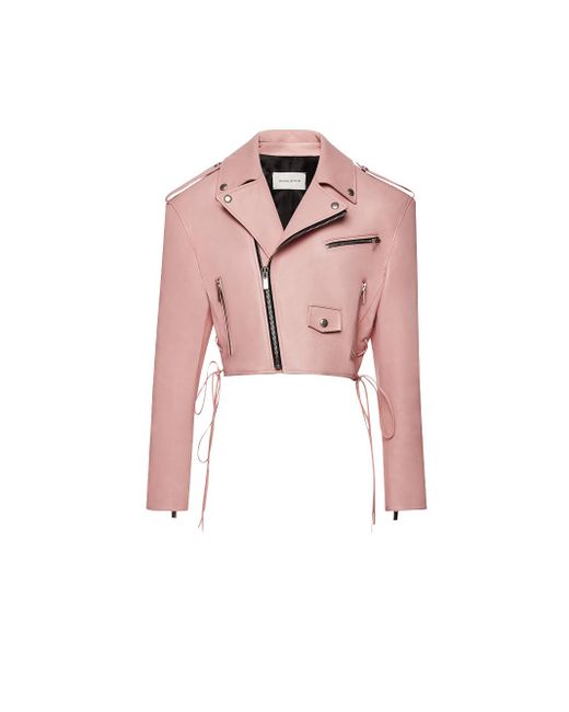 Magda Butrym Cropped Leather Biker Jacket in Pink | Lyst
