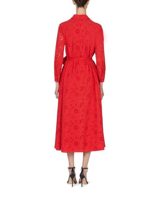 Carolina Herrera Red Broderie-anglaise Dress