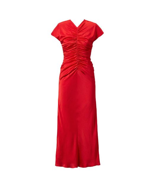 TOVE Red Aubree Ruched Midi Dress