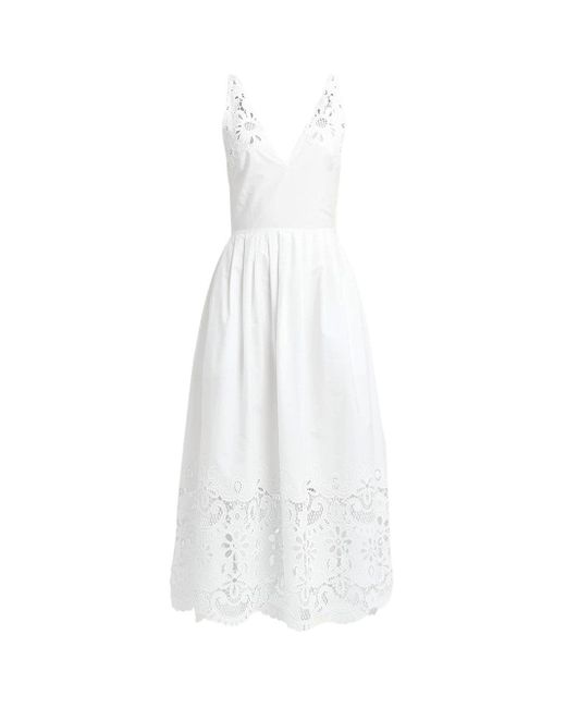 Valentino White Floral Laser-cut Midi Dress
