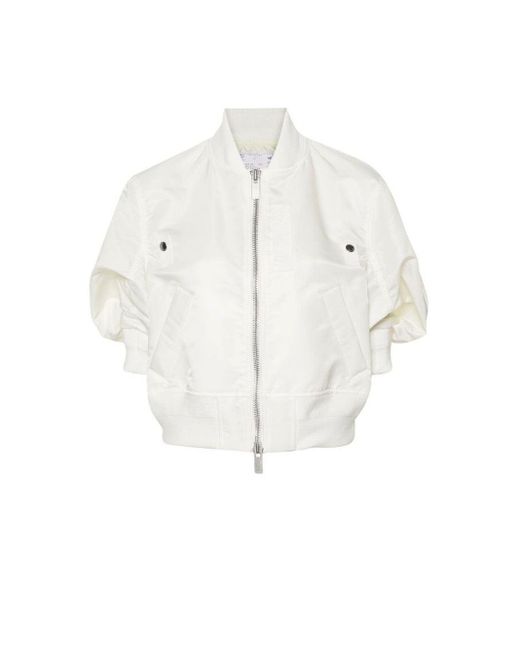 Sacai White Cropped Puff Sleeve Jacket