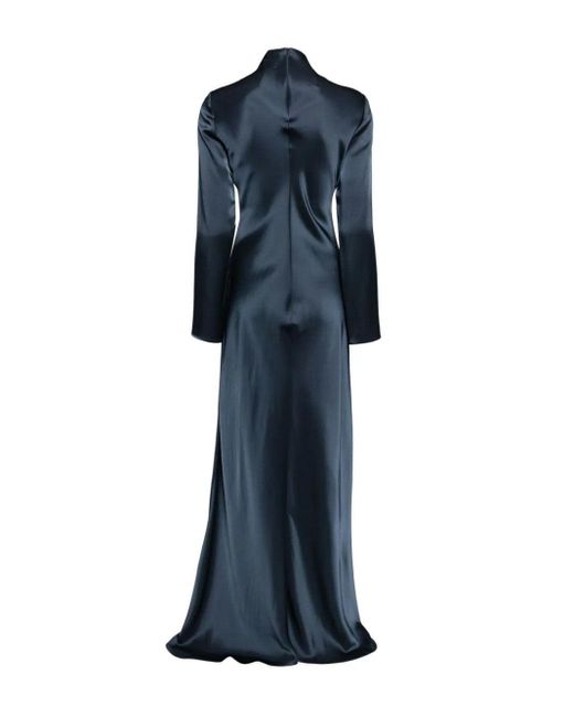 LAPOINTE Blue Ruched Satin Dress