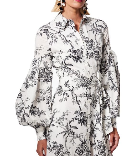 Carolina Herrera White Botanical Puff-sleeve Dress