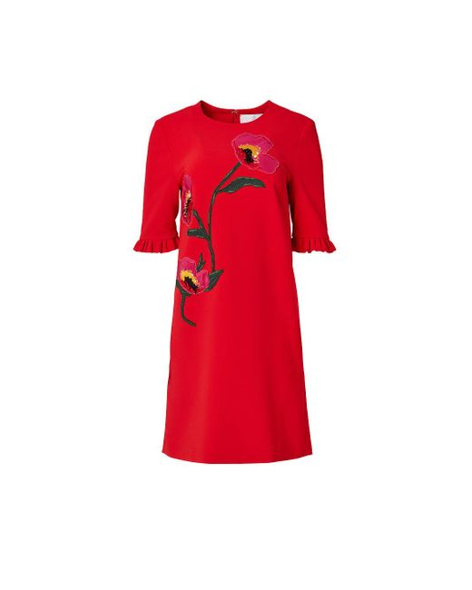 Carolina Herrera Ruffle Trim Mini Dress in Red | Lyst