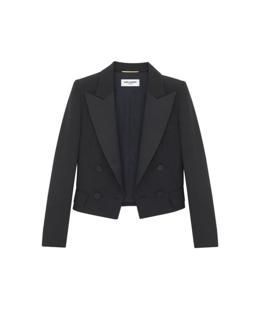 Saint Laurent Blue Double-breasted Cropped Blazer
