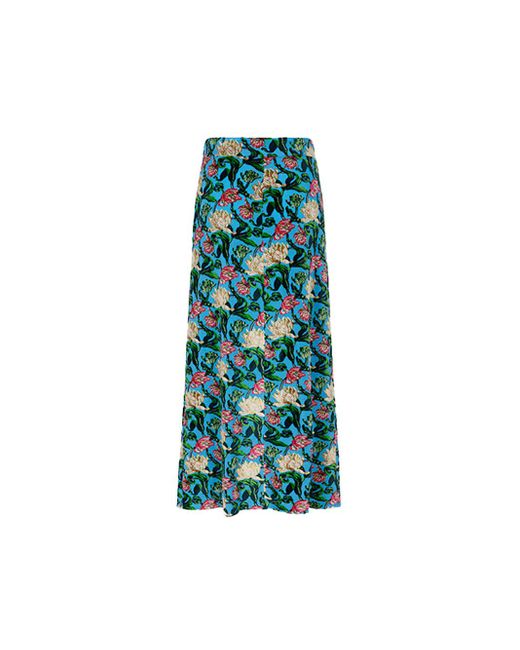 Rabanne Blue Floral Drape Midi Skirt