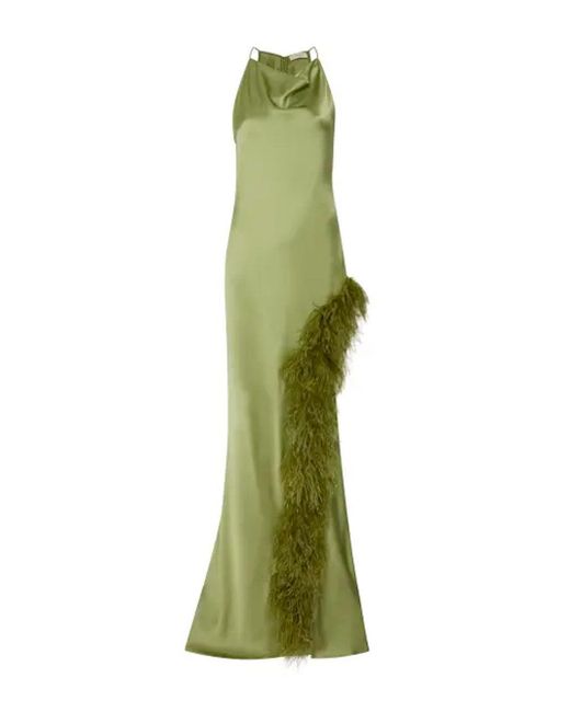 LAPOINTE Green Halter Gown With Feathers