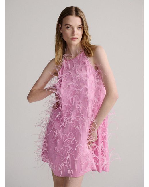 LAPOINTE Pink Feather Mini Dress