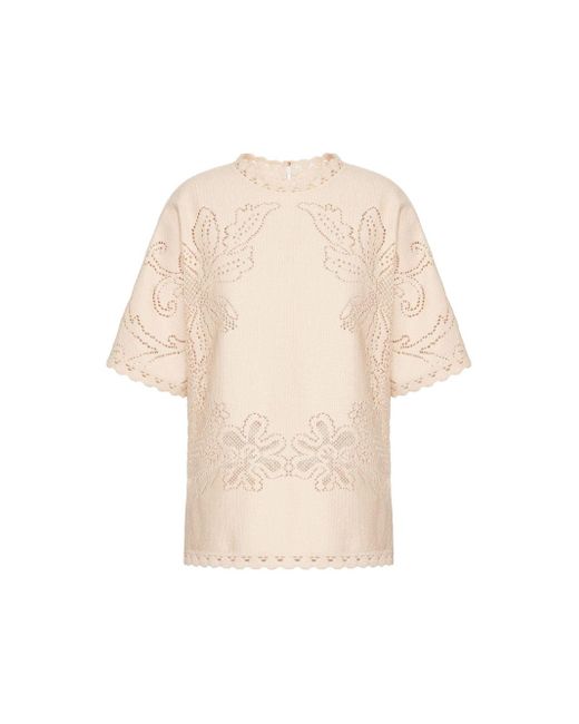 Valentino White Floral Embroidered Tee