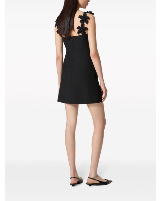 Valentino Black Floral-shoulder Mini Dress
