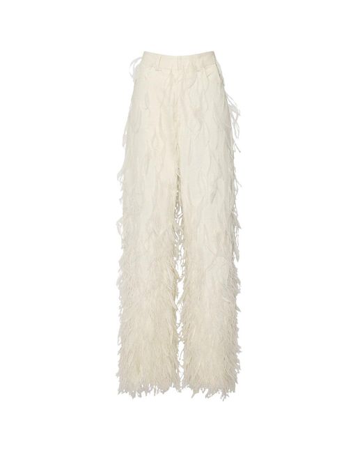 LAPOINTE White Twill Pant With Feathers