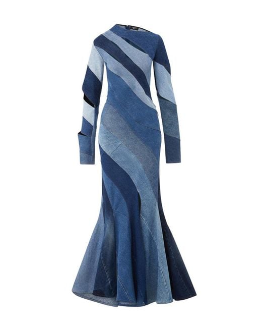 A.W.A.K.E. MODE Blue Upcycled Denim Maxi Dress