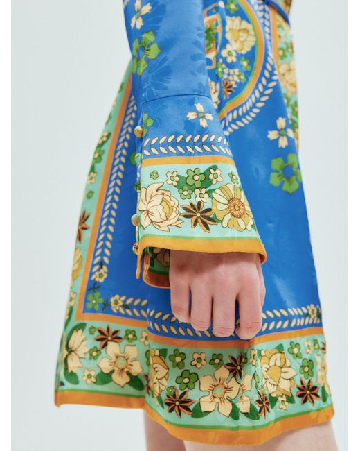 ALÉMAIS Blue Linda Floral-print Satin Mini Dress