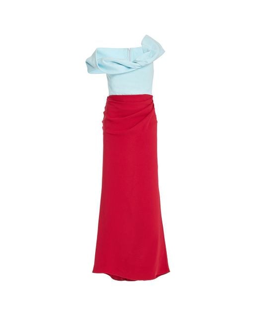 Rosie Assoulin Red Twisted Shoulder Midi Dress
