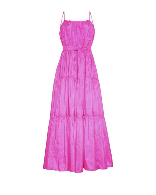 Adam Lippes Tiered Silk Taffeta Maxi Dress in Pink - Lyst