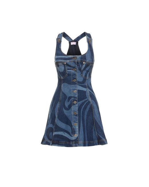 Emilio Pucci Blue Marmo-print Denim Dress