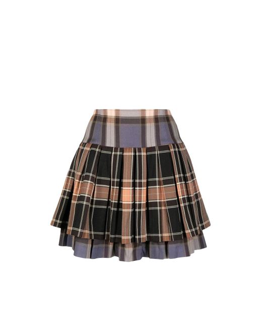 ROKH Brown Checkered Pleated Mini Skirt