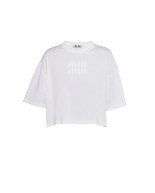 Miu Miu White Women Cropped Jersey T-shirt
