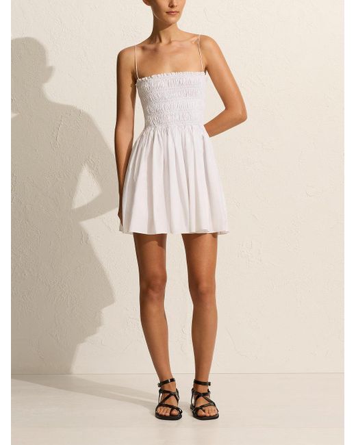Matteau White Shirred Bodice Mini Dress
