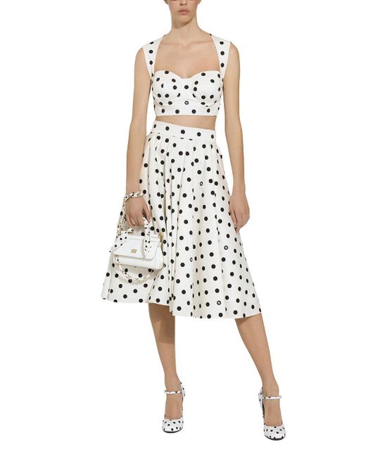 Dolce & Gabbana White Polka-dot Midi Skirt