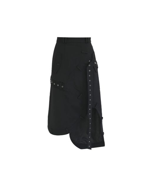 ROKH Black Asymmetric Belted Midi Skirt