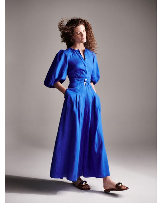 Gabriela Hearst Blue Elea Pleated Dress