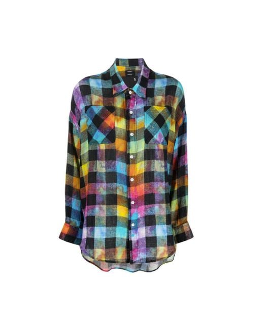 R13 Multicolor Oversize Rainbow Plaid Shirt