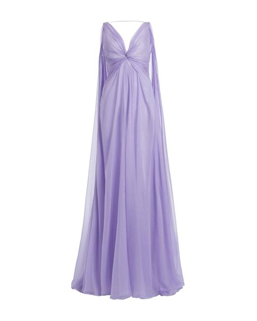 Valentino Purple Gathered Silk Chiffon Gown