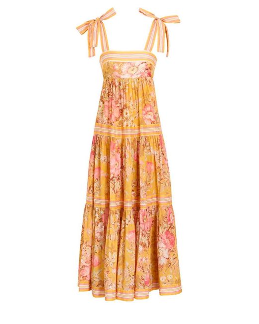 Zimmermann Cotton Pattie Tie Shoulder Maxi Dress in Yellow | Lyst UK