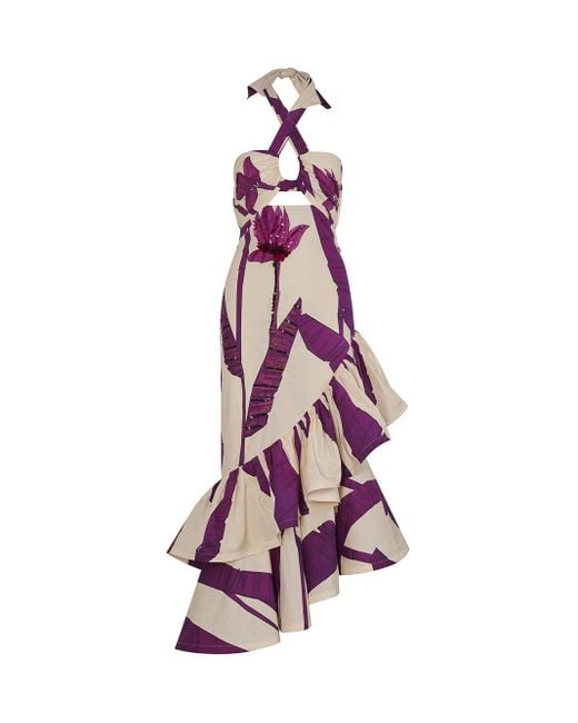 Johanna Ortiz Purple Careless Floral Midi Dress