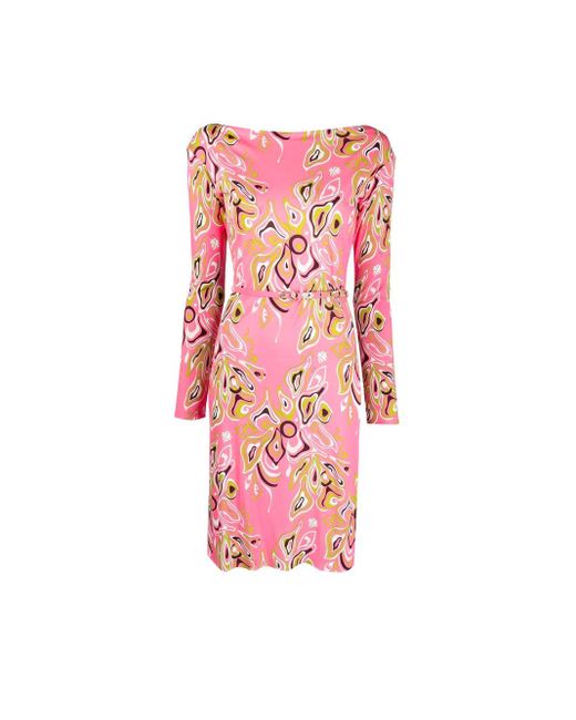 Emilio Pucci Pink Africana-print Long-sleeve Dress