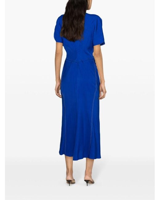 Victoria Beckham Blue Gathered Midi Dress